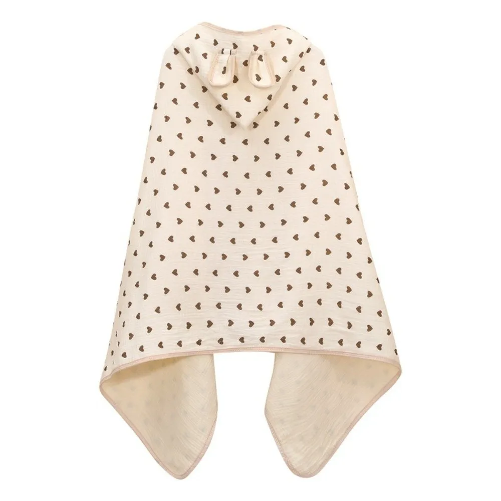 Bear Printed Infant Hooded Towel Wrap Blanket Soft Texture Cloak Baby Swaddle Cloth Single Layer Breathable Material