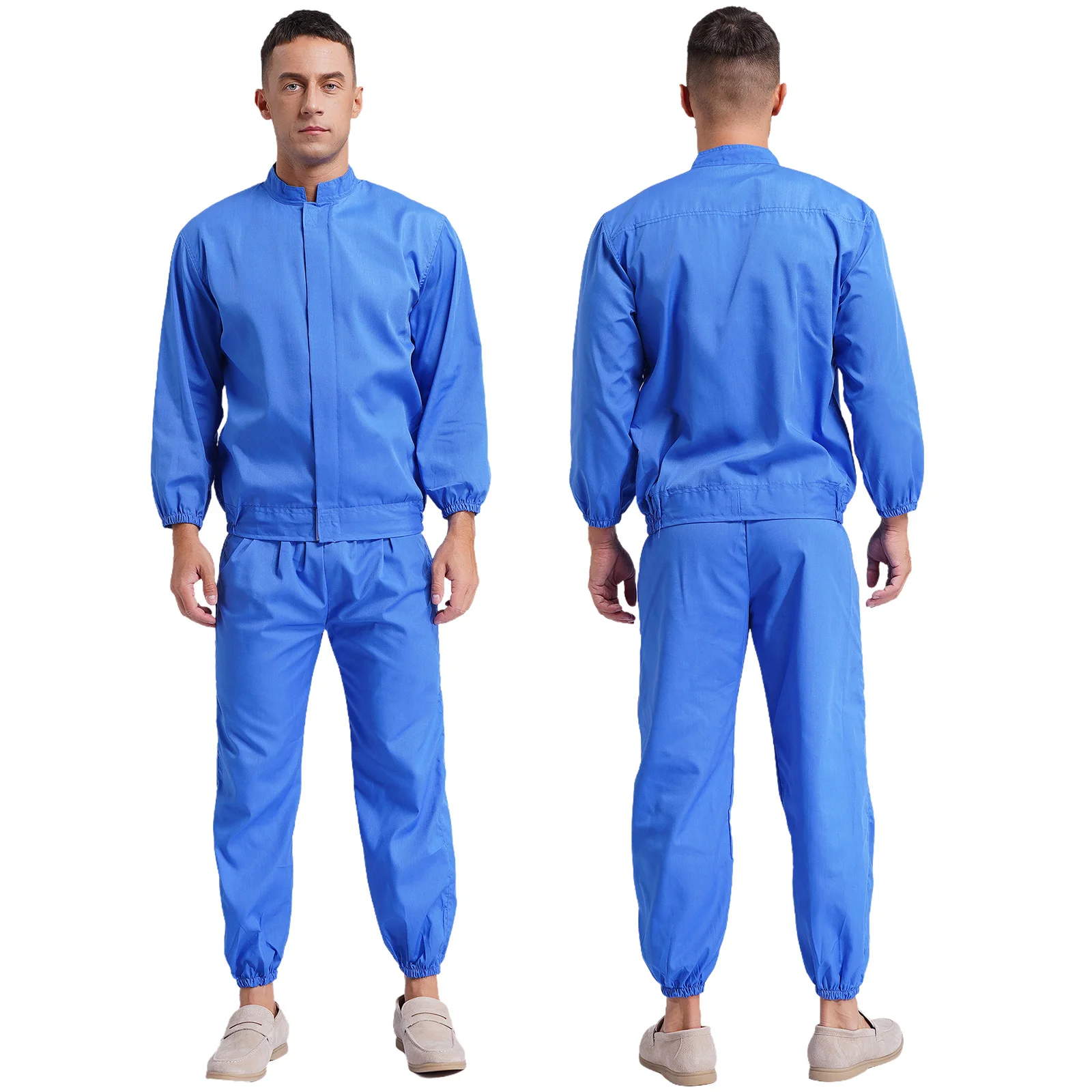 thumbnail image 1 of Trajes de trabajo unisex resistentes al polvo y al desgaste, abrigo con cremallera frontal de manga larga y pantalones largos, traje de 2 piezas para hombre y mujer, 1 of 5