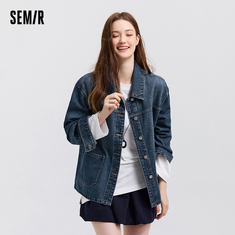 Semir Denim Jacket Women Lapel Drop-shoulder Top Casual and Elegant 2025 Spring New Loose Jacket Instagram Trendy