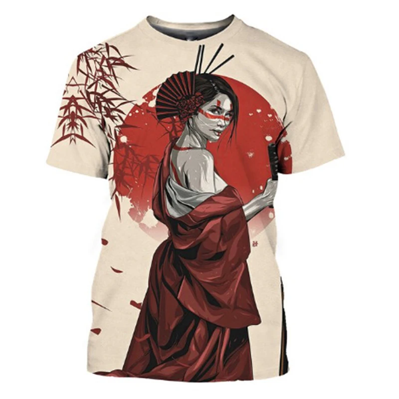 Japanese Geisha 3D Print Short Sleeve T Shirts