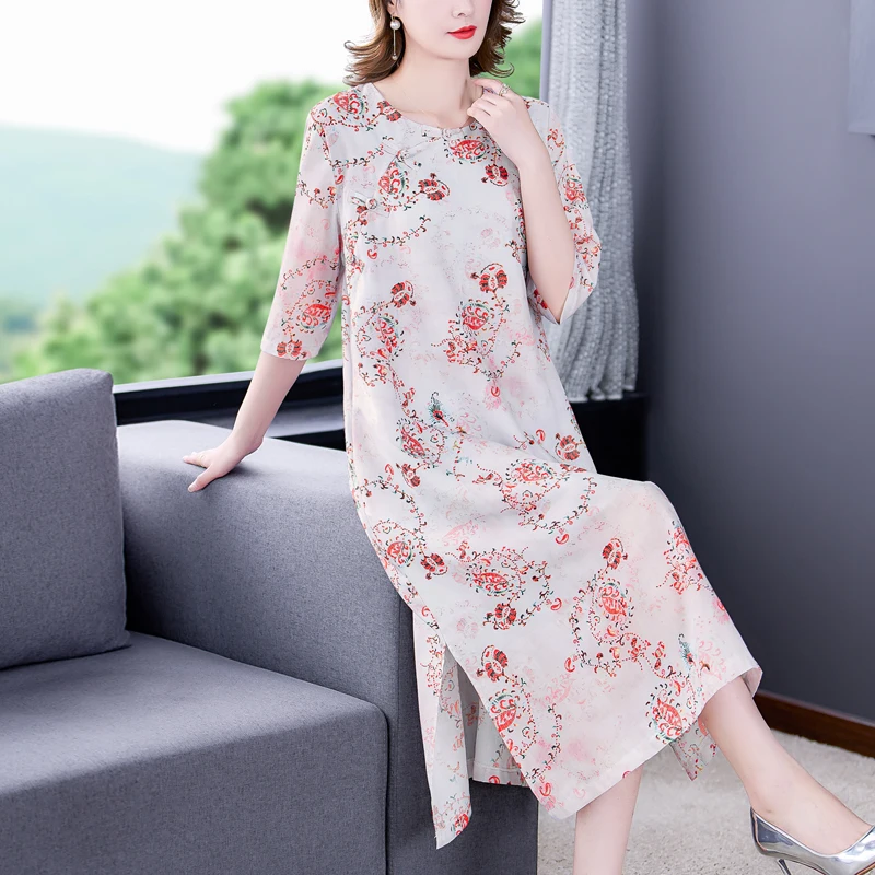 

Pink Floral Ramie Short Sleeve Midi Dress Spring Summer Elegant Bodycon Light Dress 2023 Women Kroean Vintage Casual Party Dress