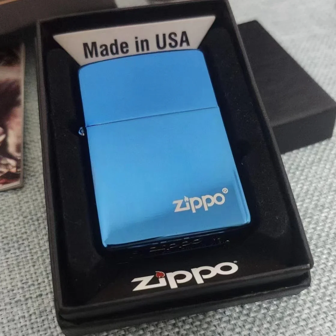 Accendino Zippo Blue Ice Chrome Con Logo Zippo Collezione Antivento In Scatola