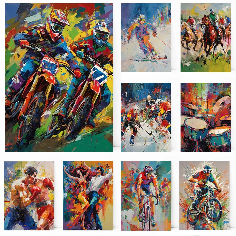 Colorato Modello Sportivo Boxe Sci Immersioni Chitarra Piano Stand Taekwondo Poster Wall Art Immagini Tela Pittura Stanza Decorazioni Per La Casa
