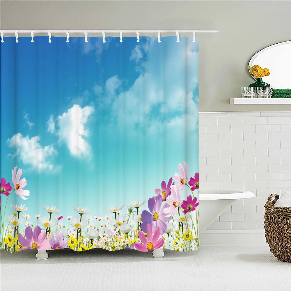 Shower Curtains Leaf Printed Fabric Shower Curtain Bathroom Decor with Hooks