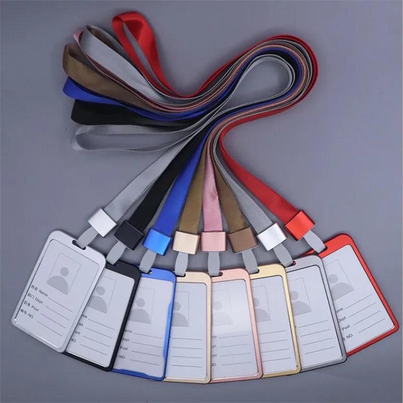 Card Holder Fashion Card Cover Aluminum Alloy Work Name Card Holders Business Work ID Badge Lanyard Holder Rope Metal Bags