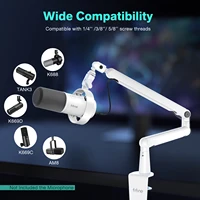 FIFINE Microphone Boom Arm, Adjustable Low Profile Mic Arm with Desk Mount Clamp,Cable Storage for Streaming Gaming-White BM88W 4