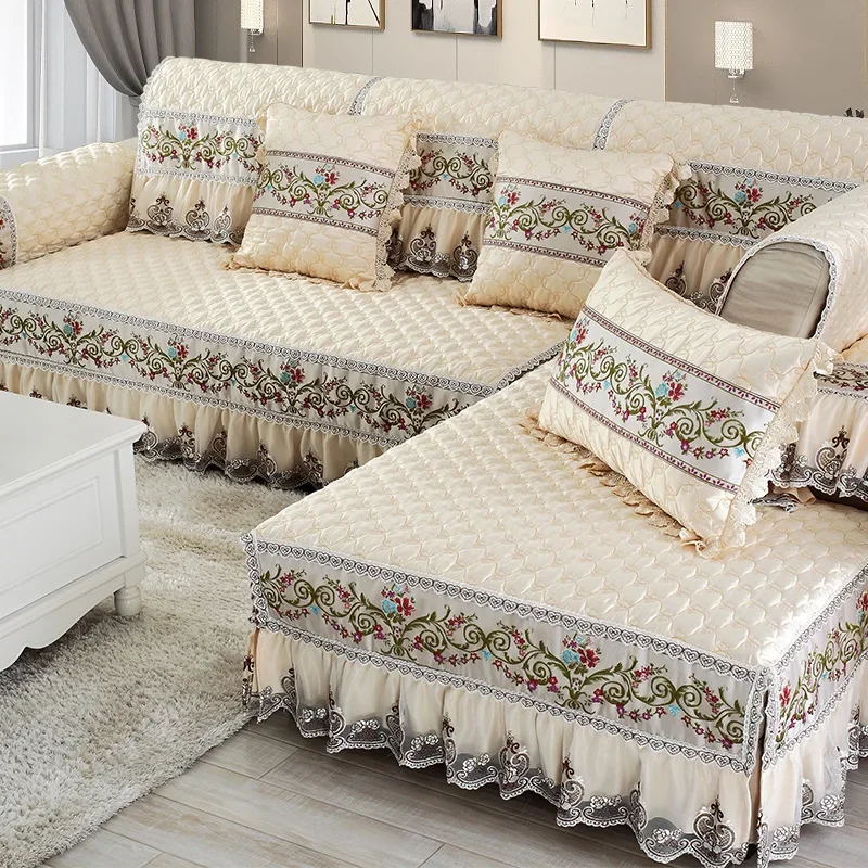 High End Embroidered Lace Sofa Cushion 17cm Edge Cushion Four Seasons Hot Selling Fabric Sofa Cushion Anti Slip Sofas Cover 2