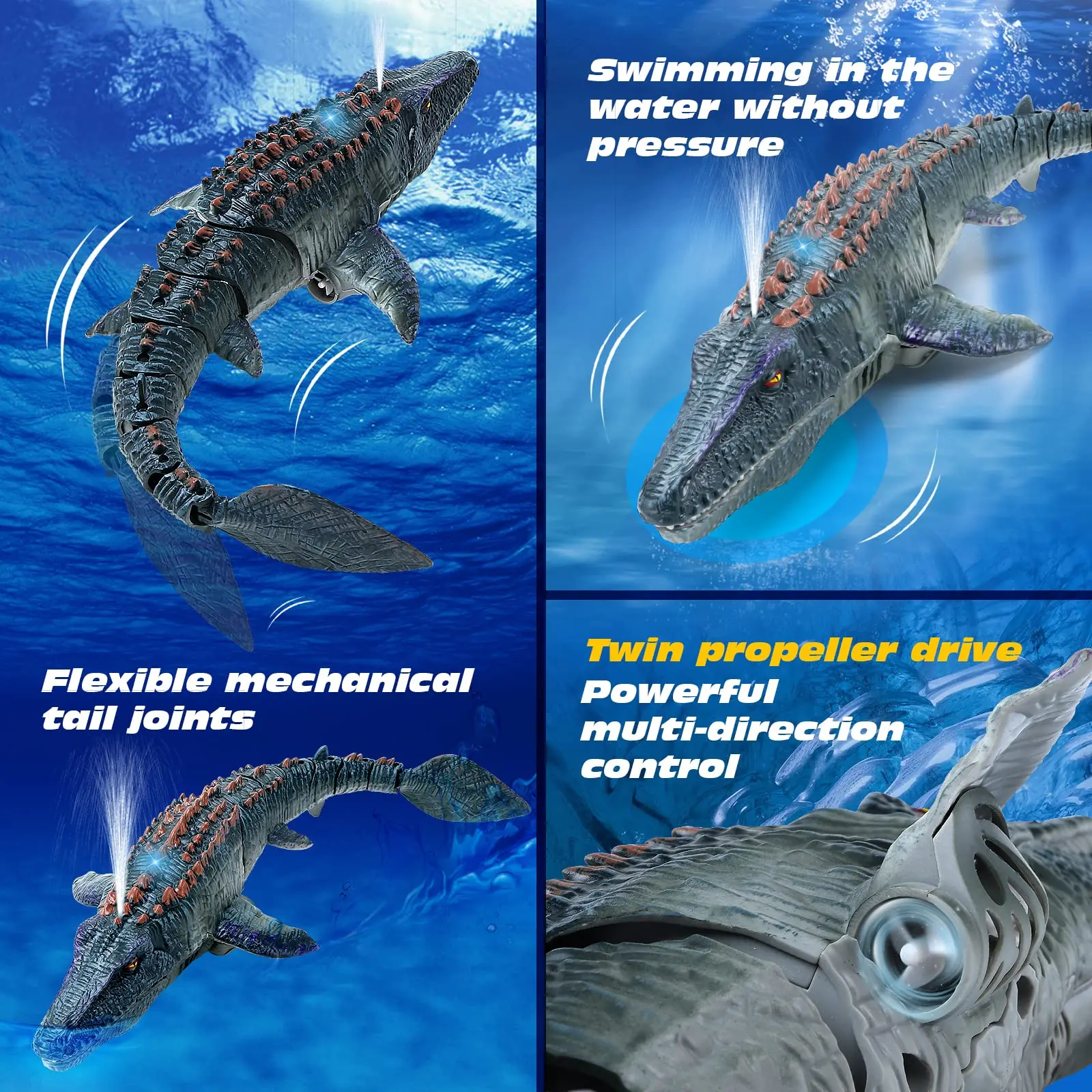 2.4G Remote Control Dinosaur Kid Mosasaurus Diving Toy Rc Boat Outdoor Toy Water For Swimming Pool Bathroom Bath Toys For Kids 4