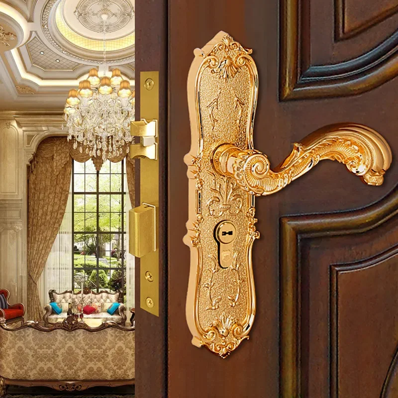 Europen Brass Gate Lock Door Locks Modern Golden Indoor Handle Lockset Villa Rose Golden Wood Door Locksets