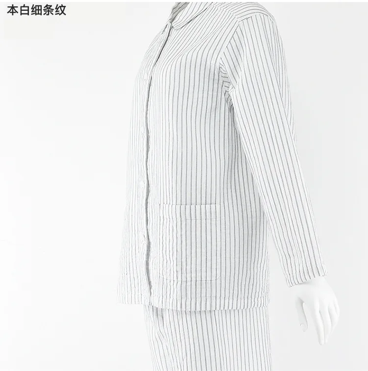 Casual 100% Baumwolle Langarm Pijamas Frauen Revers Hemd Hosen Anzug Frühling Herbst Pyjamas Weibliche Nachtwäsche Männer Pyjamas Sets – Detail 12