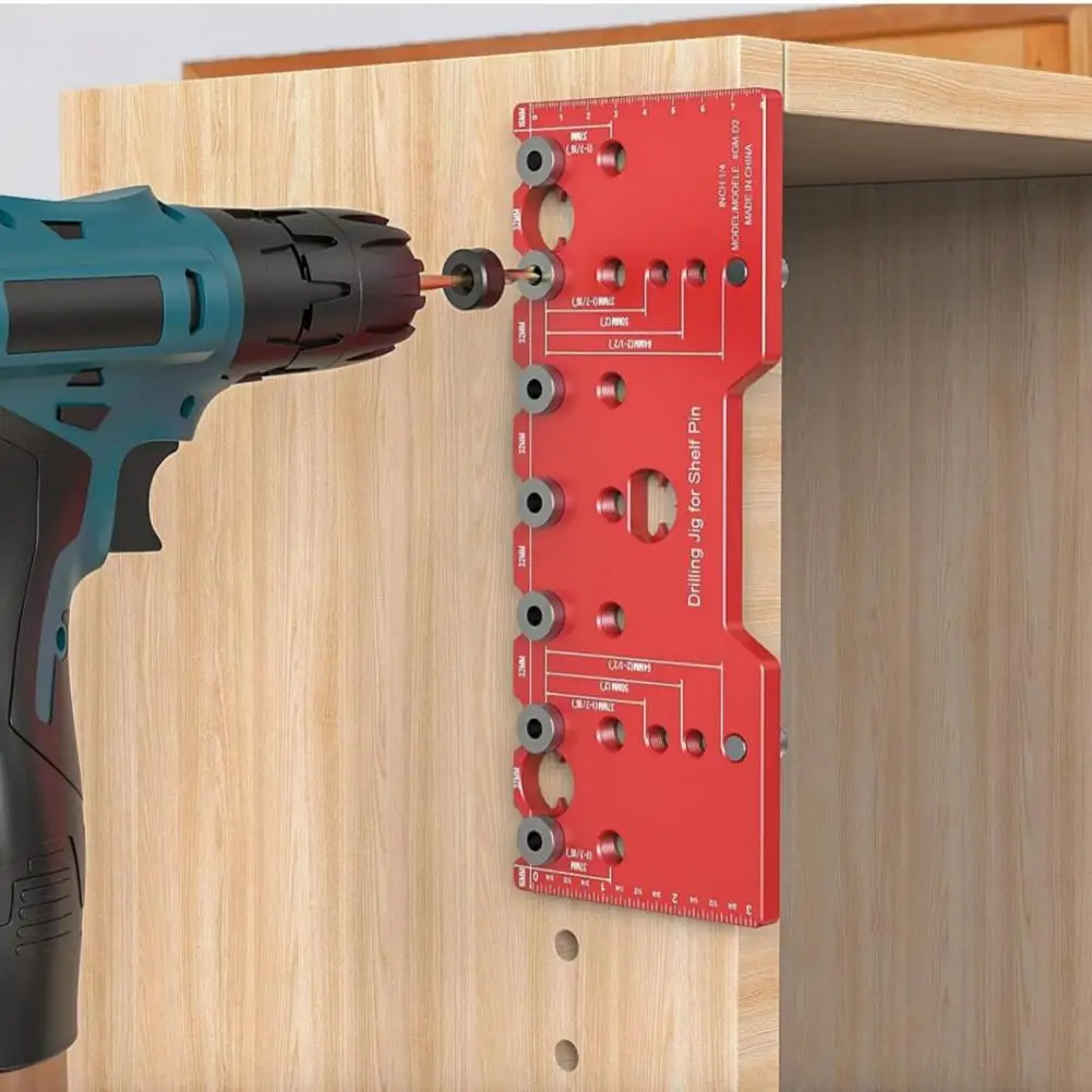 Cabinet Adjustable Shelf Jig Drill Guide 32mm Hole Spacing 1/4 Inch Dowel Holes Cabinet Hole Drilling Template Woodworking Tool
