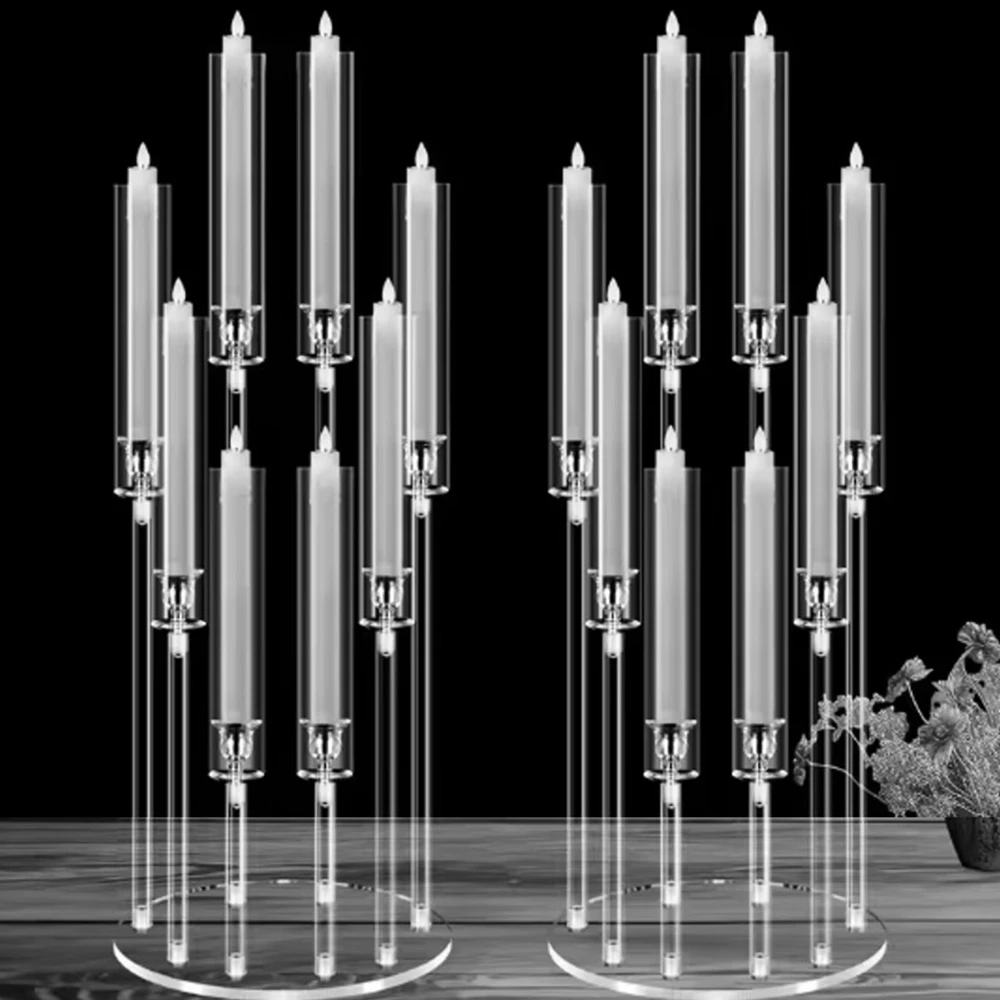 5pcs/10pcs)candle holder kerzenhalter candelabro de cristal crystal menorah candlesticks acrylic candelabra centerpiece