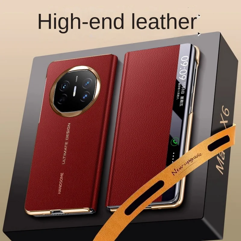 Premium Genuine Leather Smart Wake & Sleep Phone Case with Lychee Texture and Camera Protection