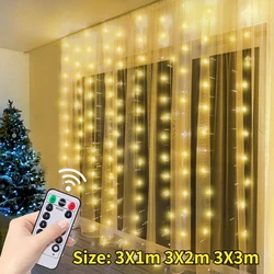 3M LED Curtain Fairy Lights Remote Control USB String Lights Christmas Decoration For Home Bedroom Wedding Party Holiday Lights
