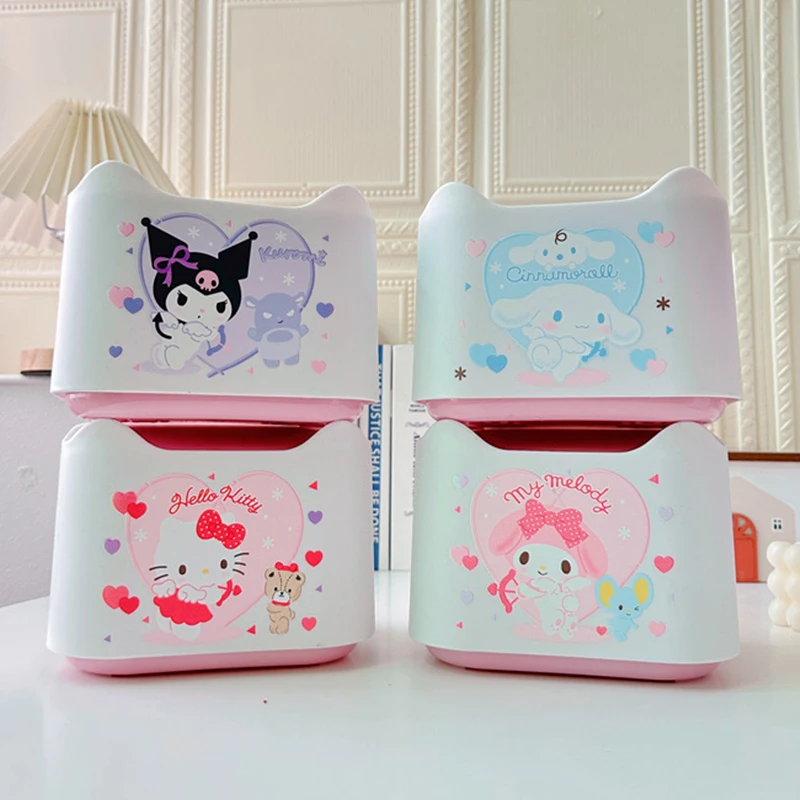 

Cute Hello Kitty Y2K Desktop Trash Can Sanrio Kawaii Anime Kuromi Cinnamoroll MyMelody Press Portable Mini Paper Basket Kid Gift