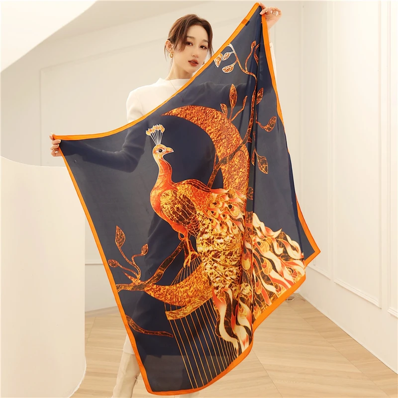 

Luxury Design Print Shawl Fashion Silk Scarf Women Large 110cm Square Scarves Hijab Female Wraps Headband Bandana Foulard 2022