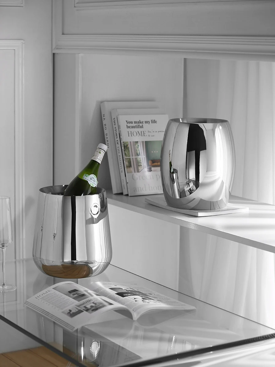 Double Layer Ice Bucket Stainless Steel Champagne Bucket Beer Cooler Luxury Bar Accessory for Home Decor Party Restaurant