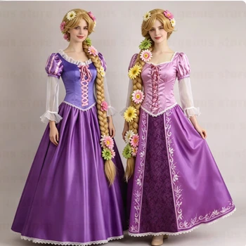 Costume Cosplay Anime Rapunzel, Abito Principessa in 2 Stili, Vestito Viola con Corpetto Lungo in Pizzo per Carnevale, Halloween e Feste