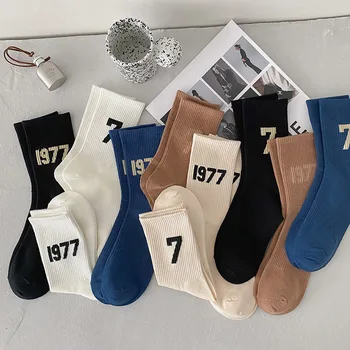 용수철 단색 캐주얼 여성용 면 양말, 편안한 스포츠 양말, 번호 양말, 1977 패션