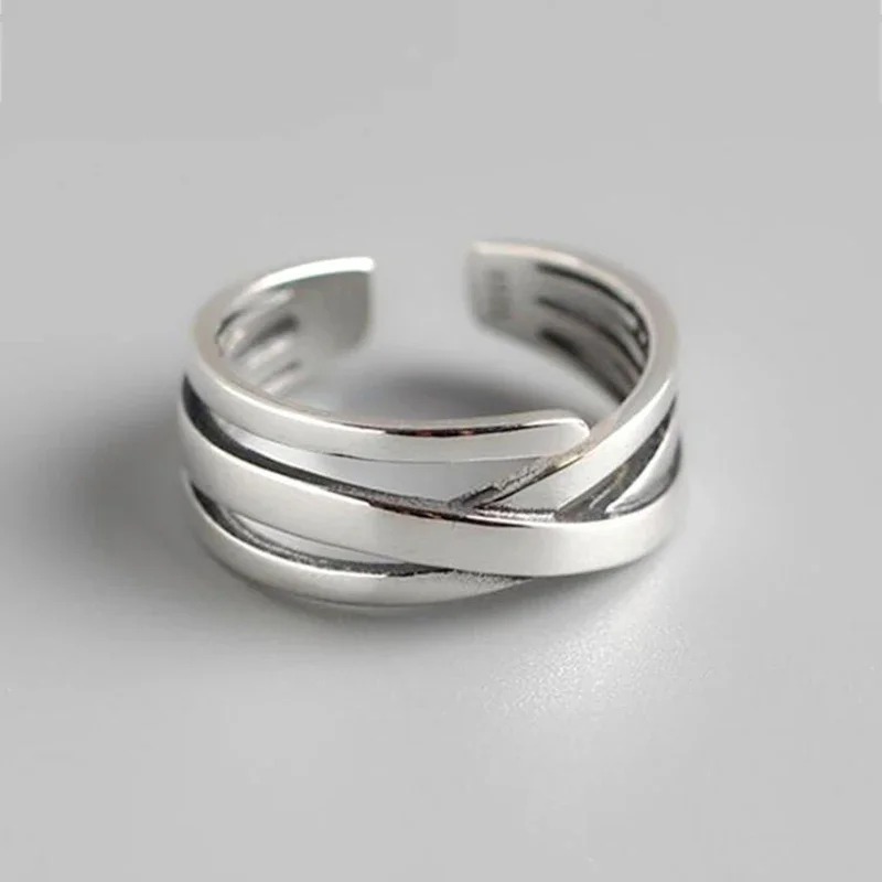

Korean Geometric Simple Multi-layer Hollow Cross Silver Shining Opening Metal Minimalist Rings for Women Girls Jewelry Gifts