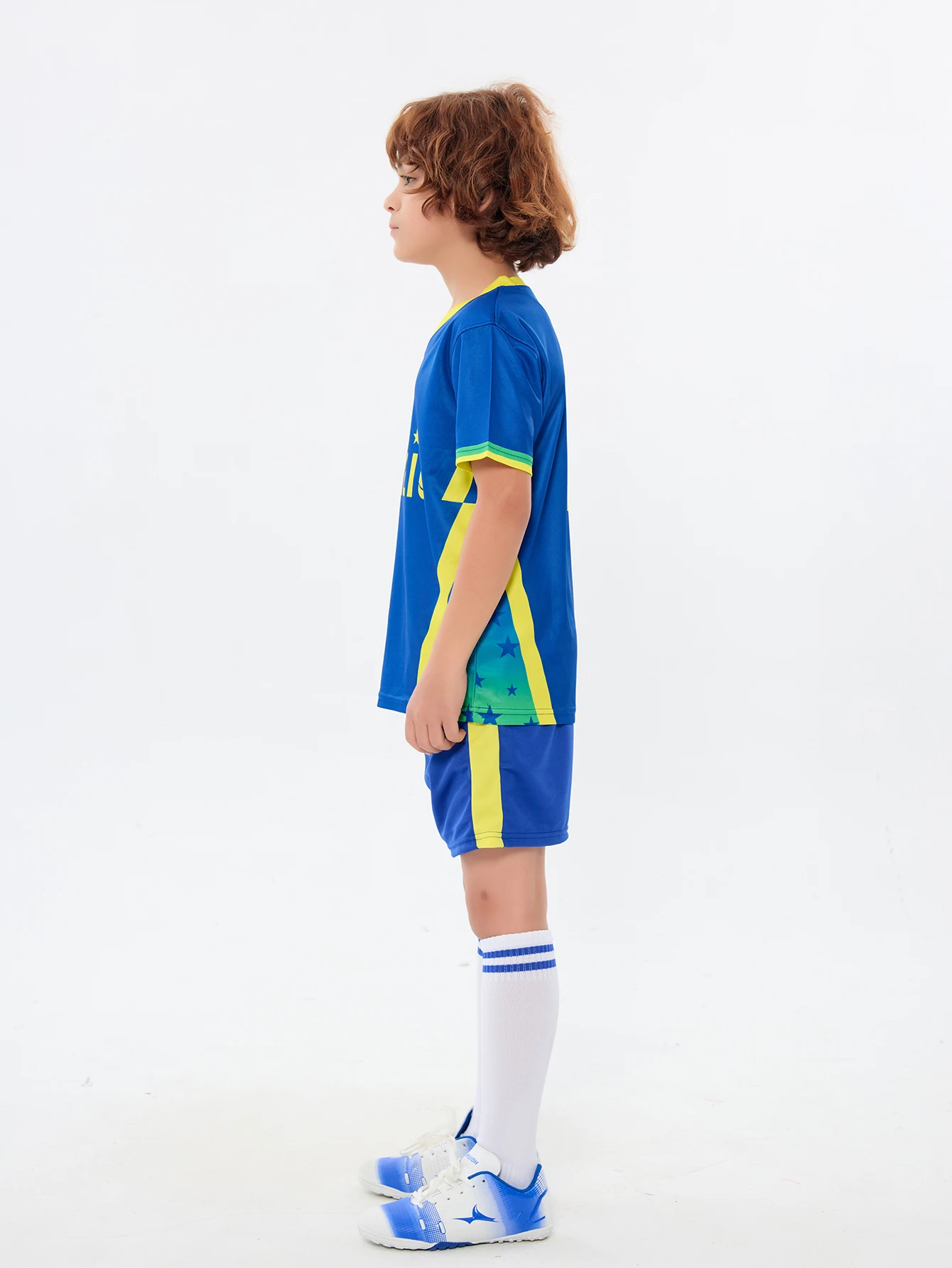 Colorful Summer Soccer Jersey Set for Kids - Yingruida Blue Brazil Away Design