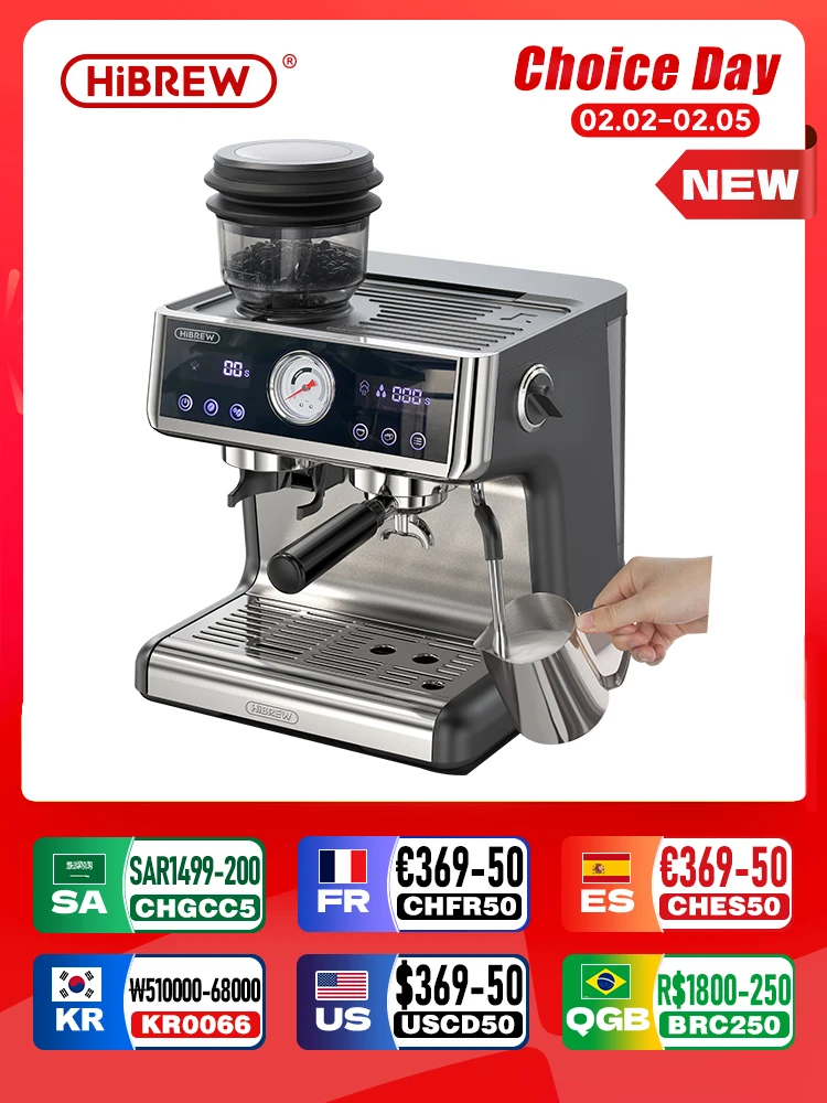 HiBREW Dual Boiler System Barista Pro 20Bar Bean to Espresso Cafetera