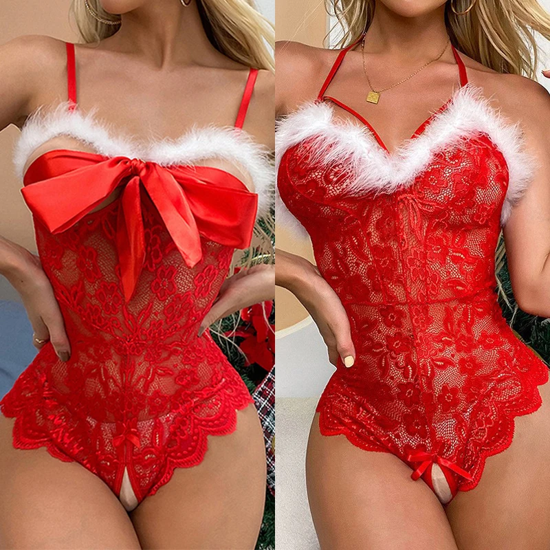 Tanio Bożonarodzeniowe kostiumy Cosplay zasznurować pluszowa czerwona seksowna