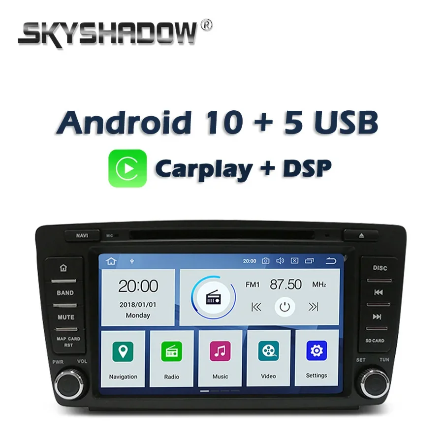 Carplay DSP IPS PX6 Android 10.0 4G +64G 8Core Car DVD Player GPS Map WIFI RDS Radio Bluetooth 5.0 For Skoda Octavia 2009 - 2013