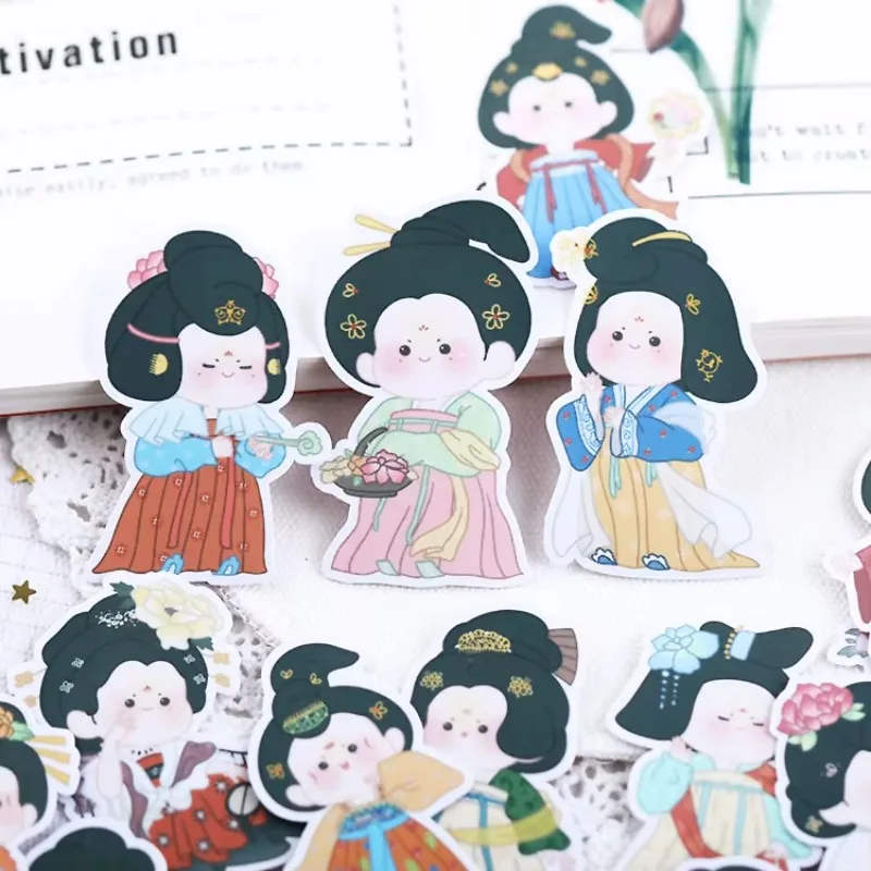 20PCS Hand Buch Aufkleber Tang-dynastie Damen Nette Cartoon Hand Buch Dekoration Ins Wind Antike Handy Schreibwaren