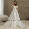 Elegant Lace Mermaid Wedding Dress with Detachable Tulle Train Long Sleeve Scoop Neck Sequined Applique Trumpet Bridal Gown 1