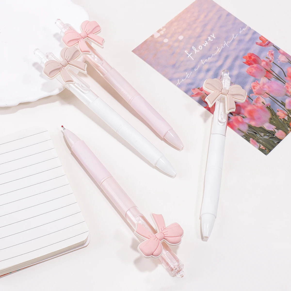 3PCS 귀여운 Bowknot 클릭 볼펜 크리 에이 티브 스트레스 릴리프 쓰기 도구 연구, 사무실 학교 졸업 결혼식에 적합