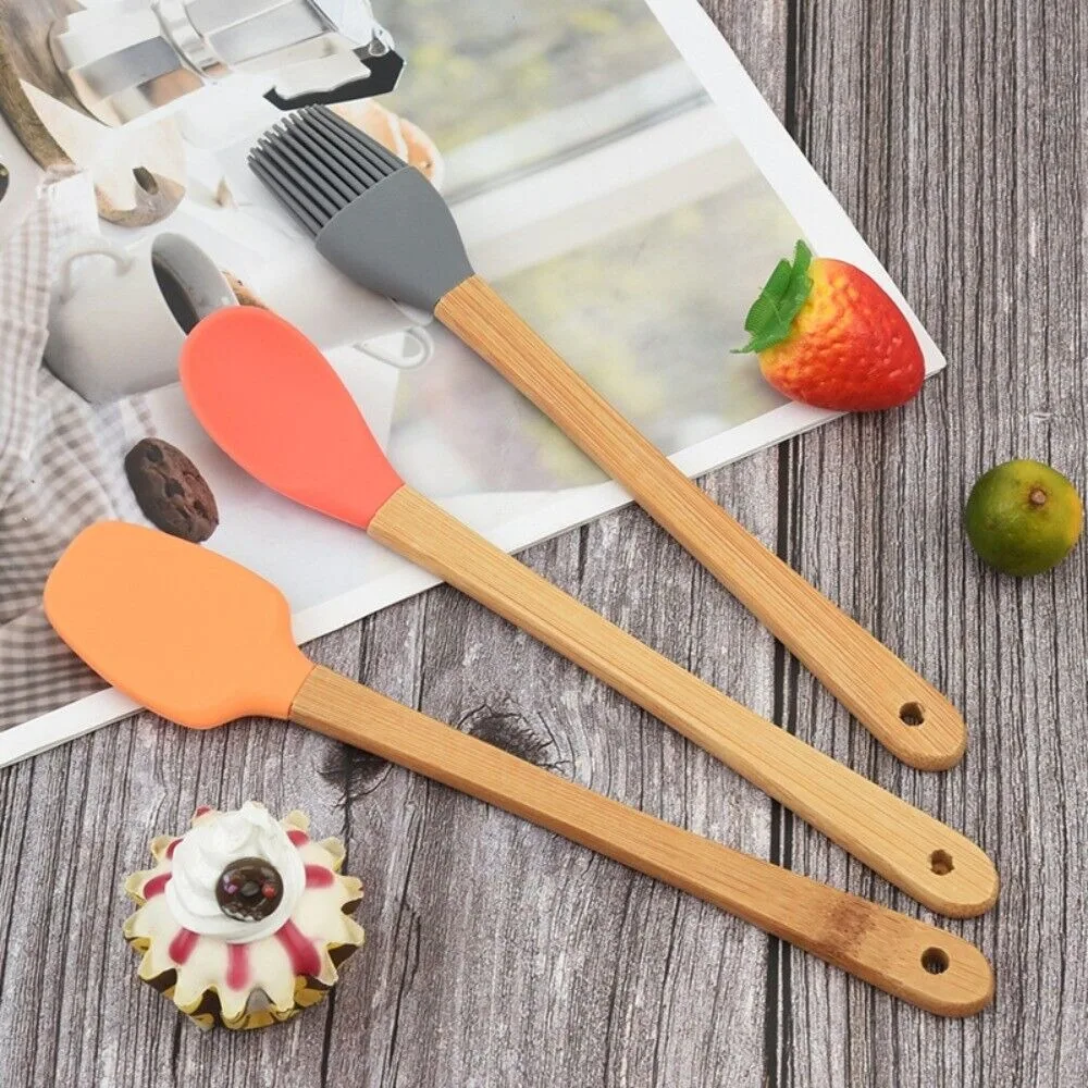 Bamboo Handle Silicone Spatula Multi Purpose Detachable Colorful 5pcs/Set