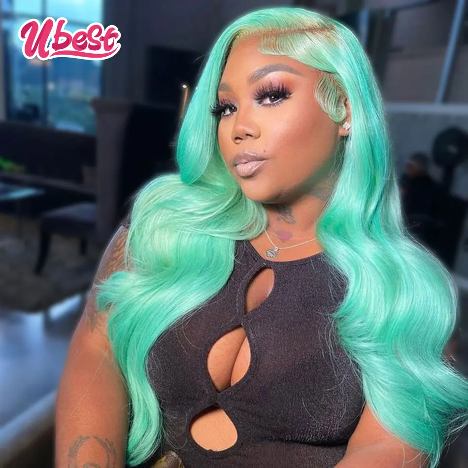 

613 Green Lace Front Wig Body Wave 13x4 Transparent Lace Front Wig Light Blue Human Hair Closure Pre Plucked Remy Wigs For Women