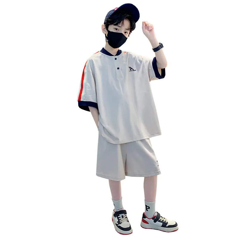 

Child Boys Clothing Suit Summer Outfits Casual Sport Cotton T-Shirts+Pocket Shorts 2Pcs/Sets Kids Tracksuits 5 7 9 11 13 14Years