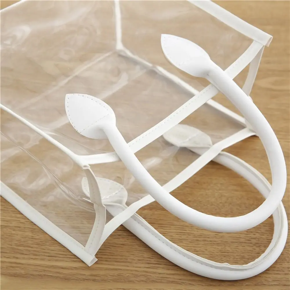 투명 선물 가방 패션 핑크 화이트 방수 쇼핑백, PU 손잡이 테두리 핸드헬드 포장 토트
