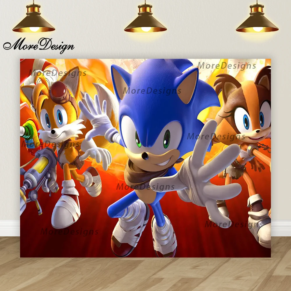 thumbnail image 1 of Fondo fotográfico para niños con pancarta de Sonic, decoración para fiesta de cumpleaños de niños, baby shower, fondo de tela de poliéster y vinilo con dibujos animados, 1 of 5