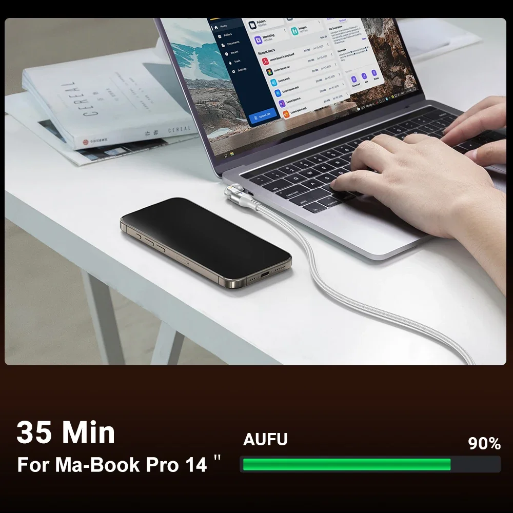 AUFU 240W Magnetic Type C Cable PD3.1 for MacBook Samsung Xiaomi iPhone 180° Rotating 5A Fast Charging USB C Magnet Charger Wire