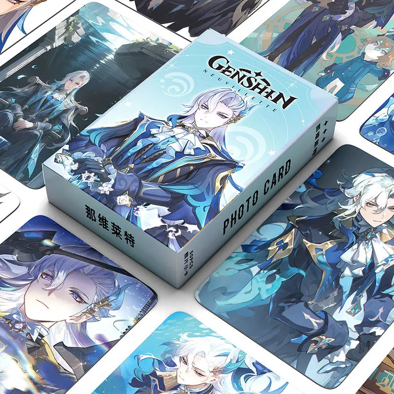 Lomo cards Album cards Bookmark postcard 50pcs Anime Genshin Impact Lomo Cards With Postcards Box Card Games Neuvillette Wriothesley Fans Party Decorations Kids Gift Toy