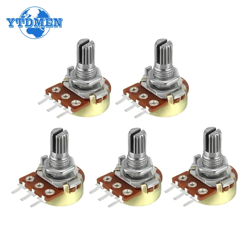 5PCS WH148 B1K B2K B5K B10K B20K B50K B100K B250K B500K B1M 3Pin Linear Potentiometer 15mm Shaft with Nuts and Washers Kit