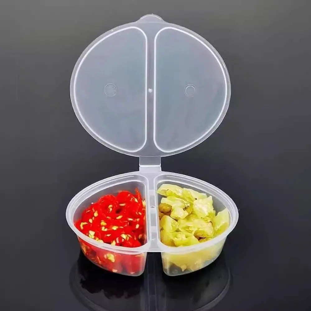Description Picture 4 of item15Pcs Disposable Plastic Takeaway Double Sauce Cup Containers Food Box With Hinged Lids Small Pigment Palette Case