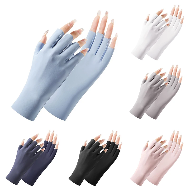 Summer Ice Silk Half Fingers Gloves Women Breathable Thin Fingerless Gloves Outdoor Riding Driving Gloves Sunscreen Mittens