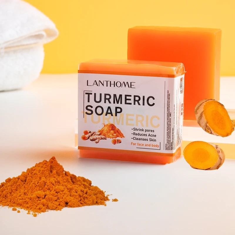 LANTHOME Turmeric Soap Face Cleansing Anti Acne Skin Brighten Remove