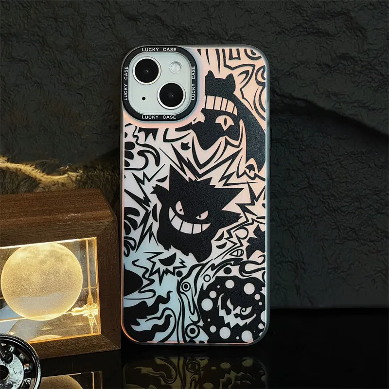 

Laser Phone Case for iPhone 15 14 Pro 13 11 12 MINI XS Max 8 7 Plus XR X 6 6S SE Silicone Matte IMD Cover Pokemon Gengar Funda