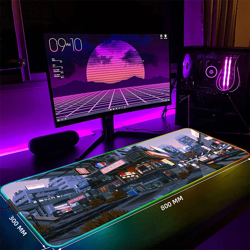 

Pixel Japan Street LED Gaming Mousepads Large Backlight Desk Mat 39.3x19.6in Gamer Mousepad RGB Mouse Pad Luminous Mouse Mat