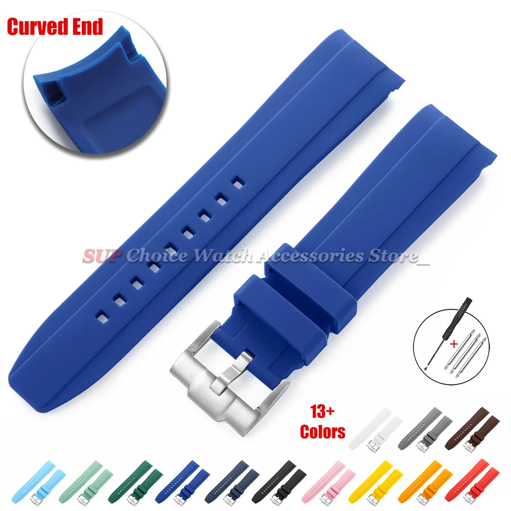 High-Quality Silicone Rubber Sport Watch Band with Curved Ends - Waterproof Bracelet