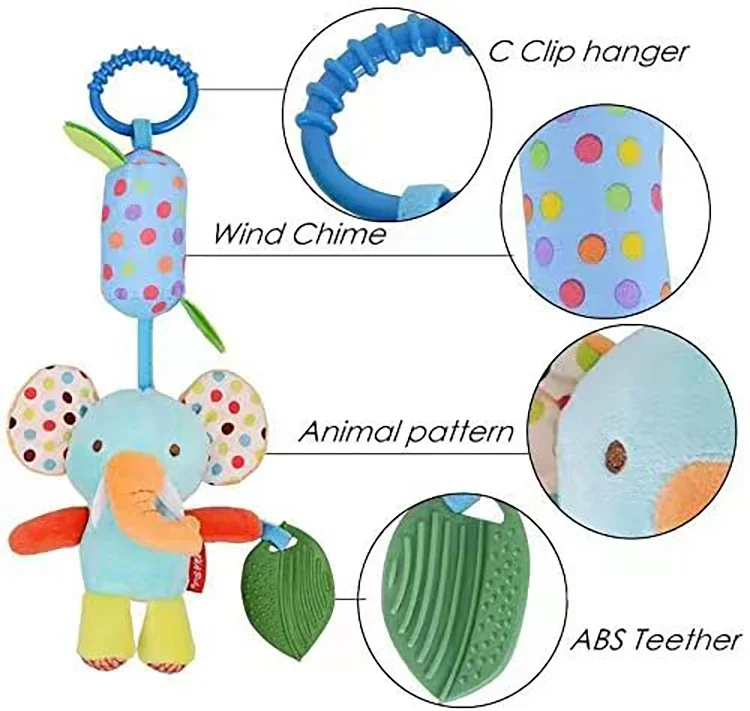 Baby Soft Hanging Rattle Crinkle Squeaky Toy Pendant Rings Plush Animal Stroller Infant Trolley Car Bed Crib Hanging Wind Chimes 5