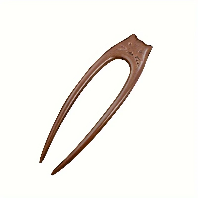 1pc Sandalwood Cat Hairpin, Hand-Carved Hanfu Hair Stick, Vintage Chinese Hair Accessory for Women (Wooden)