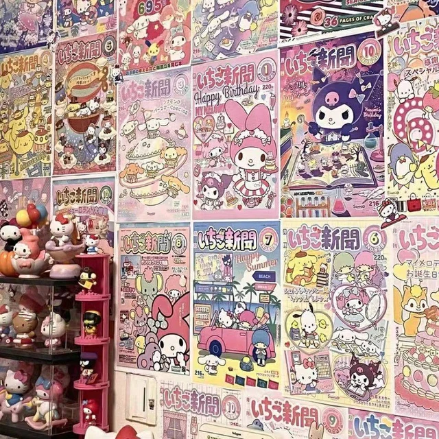 Sanrio Hello Kitty Y2k Wallpaper Kawaii Cartoon Anime Pattern Waterproof  Self Adhesive Wall Sticker For Kid