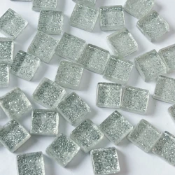 Handmade DIY Colored Crystal Ceramic Mosaic Tiles - 50 Piece Set for Decorative Wall Art and Crafts (Dazzling Silver)