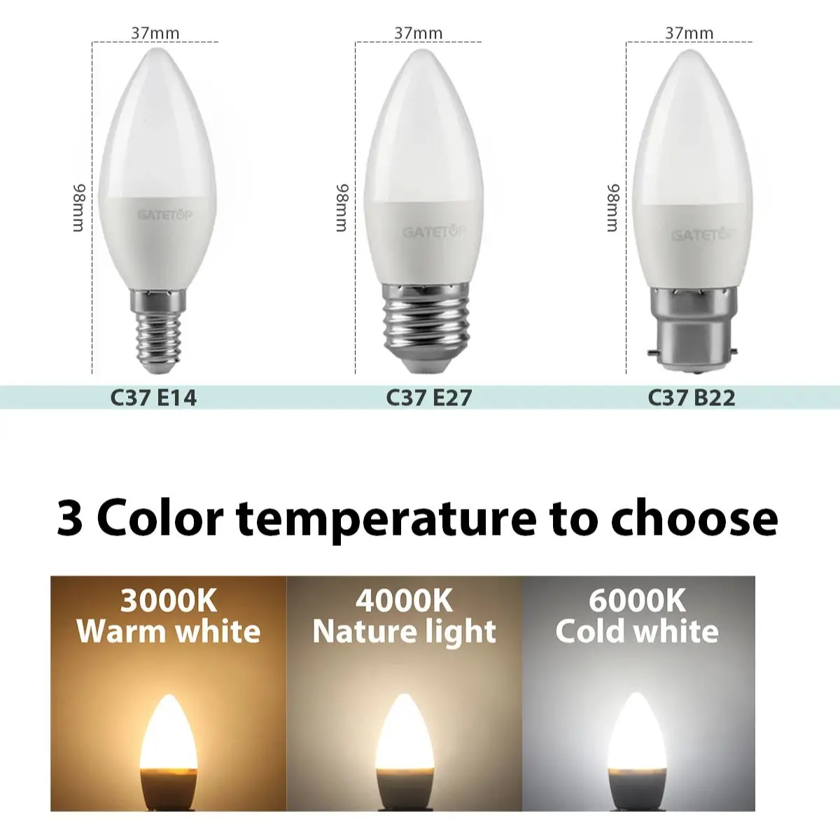LED Bulb 8pcs E27 E14 B22 AC 220V C37 Candle Lamp Energy Saving 3000K 6000K 3W 5W 6W 7W Chandelier Light for Home Decoration